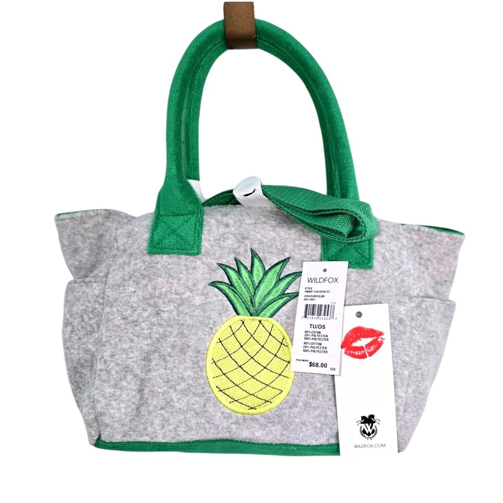 Wildfox Pineapple Embroidered Terry Cloth‎ Tote Bag Gris Grey
